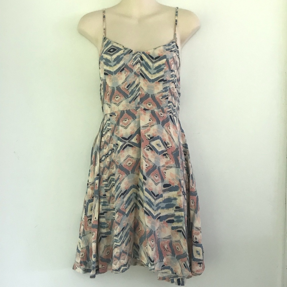 O’Neil Sleeveless Geometric Print Sundress in Peach & Blue surfer skater dress S
